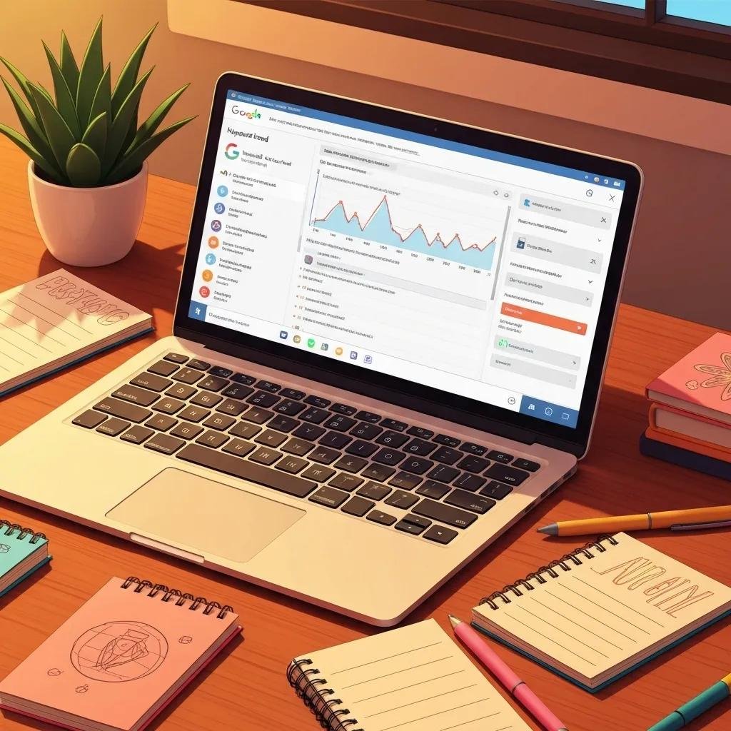 Close-up of a laptop with keyword research tools, emphasizing the importance of SEO strategy