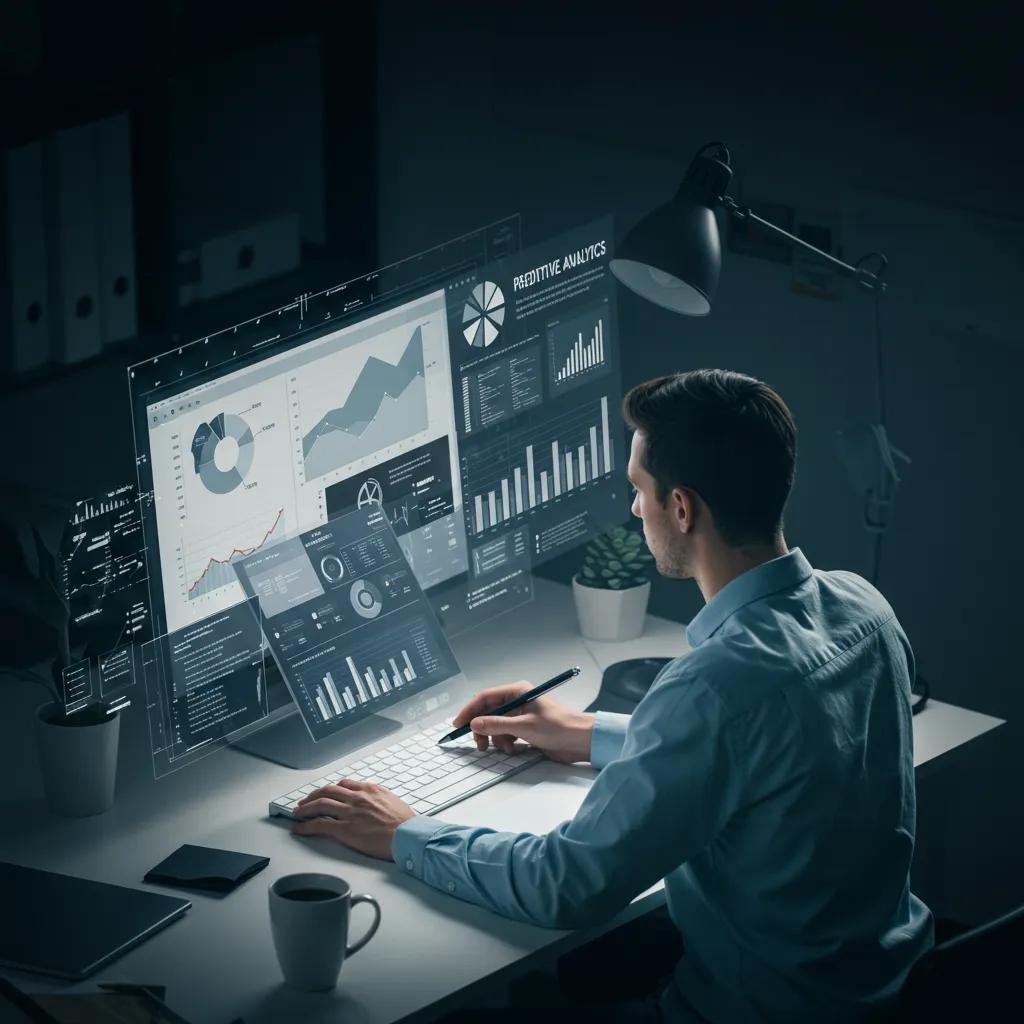 Digital marketing professional analyzing predictive analytics data