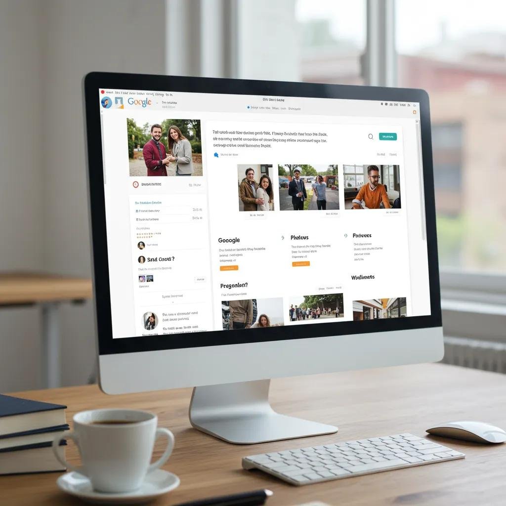Optimized Google Business Profile on a computer screen, showcasing key sections for local SEO impact