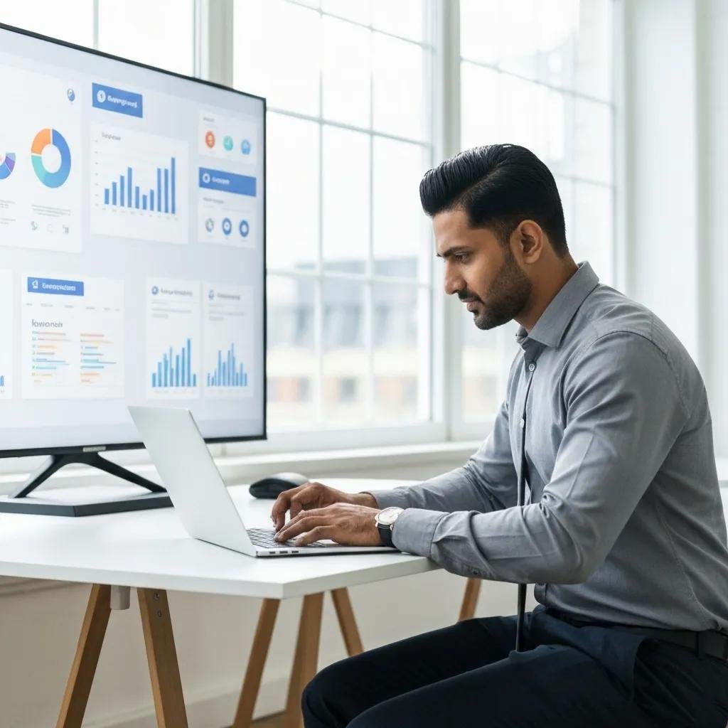 Person working on laptop in a modern office, symbolizing off-page SEO strategies and digital marketing