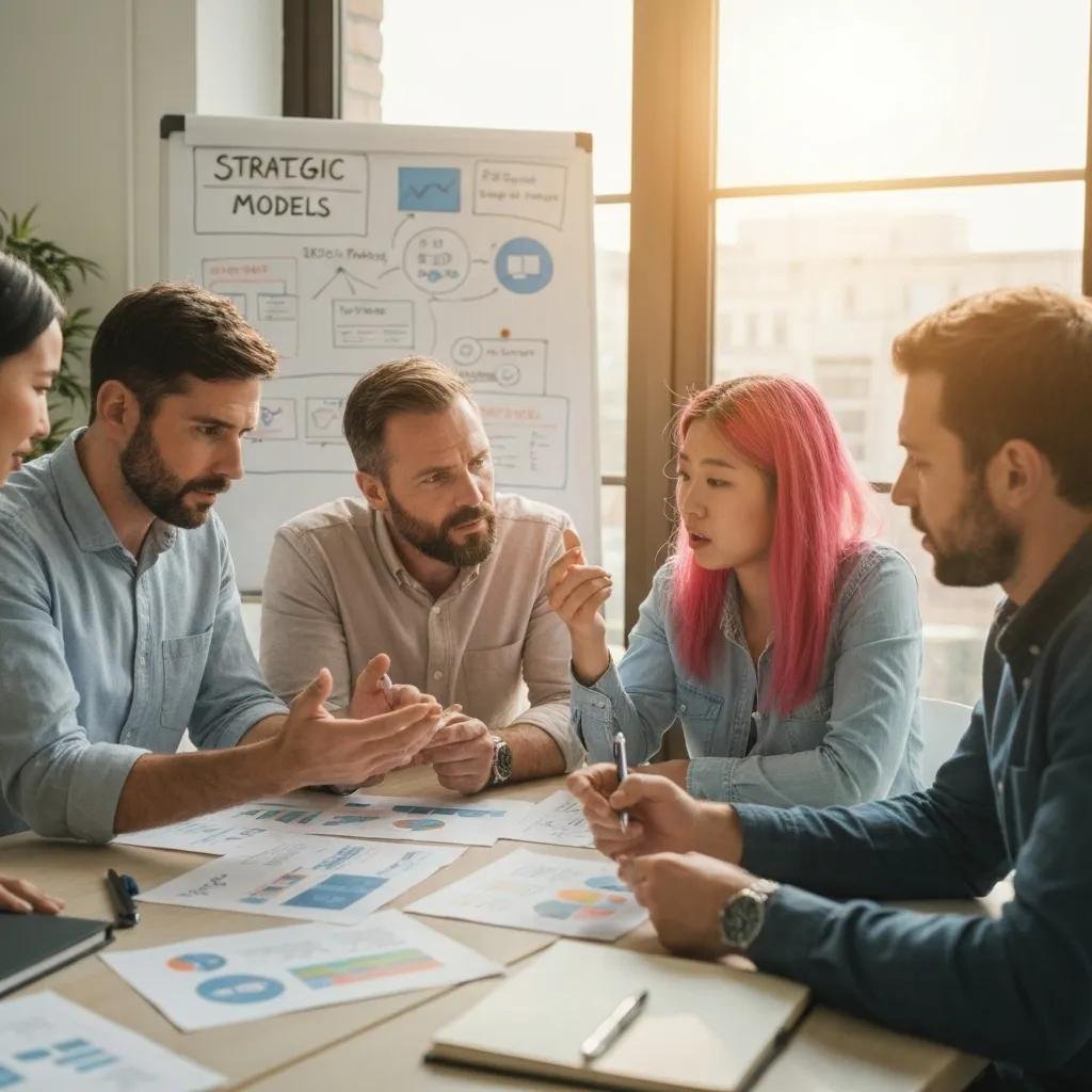 A diverse team in a meeting room discussing pricing strategies and charts