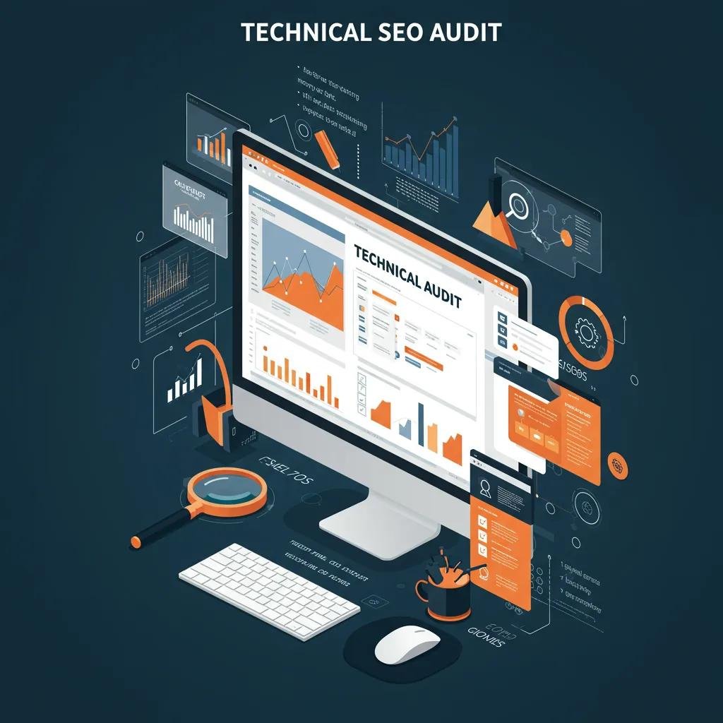Technical SEO audit dashboard on a computer screen with tools